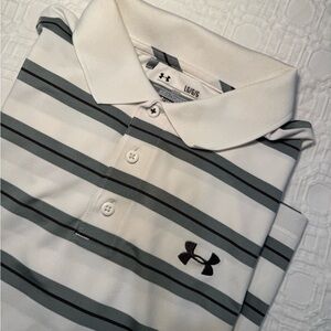 Under Armour Men's Polo Shirt - White and Gray Stripes